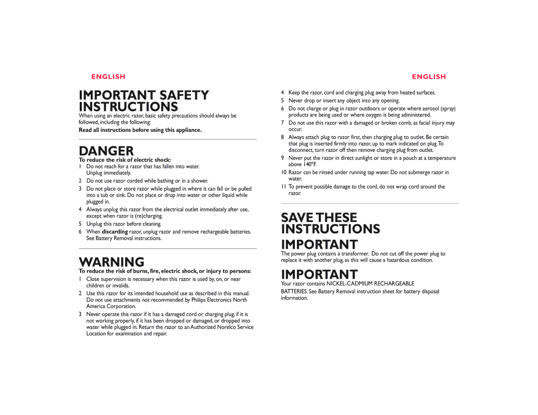 Philips 7845 XL manual Important Safety Instructions 