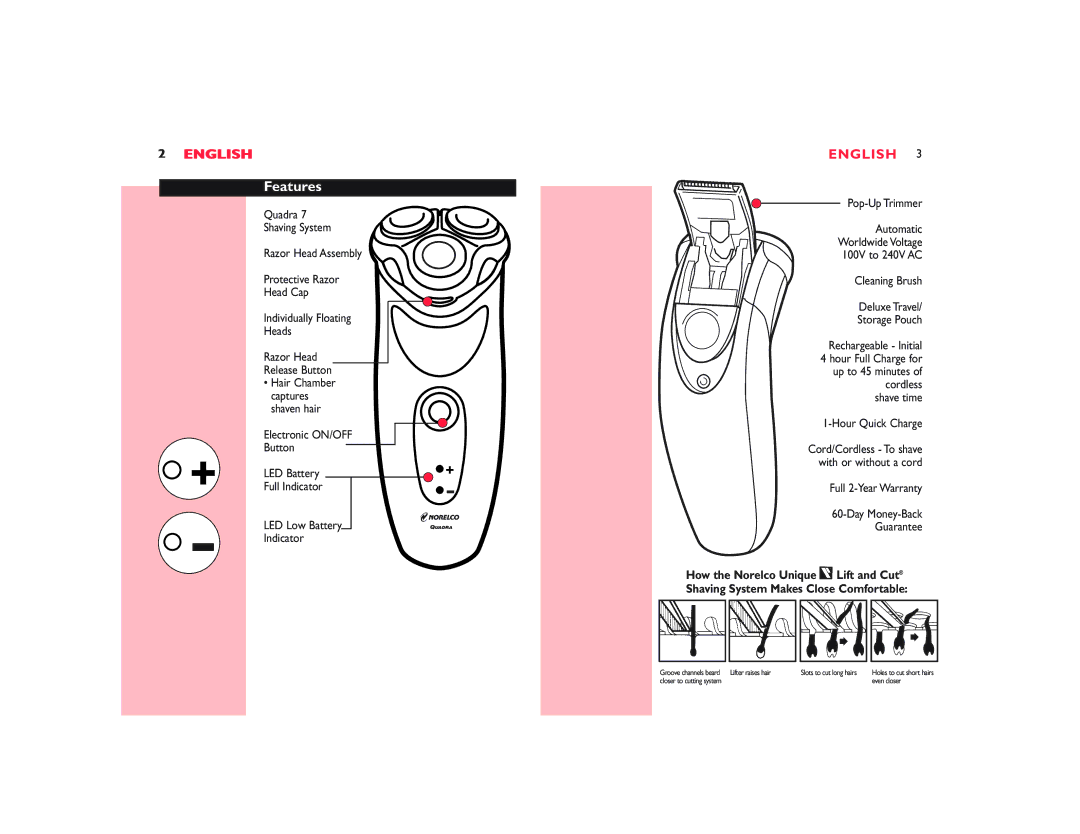 Philips 7845 XL manual Features, Full 2-Year Warranty Day Money-Back Guarantee 