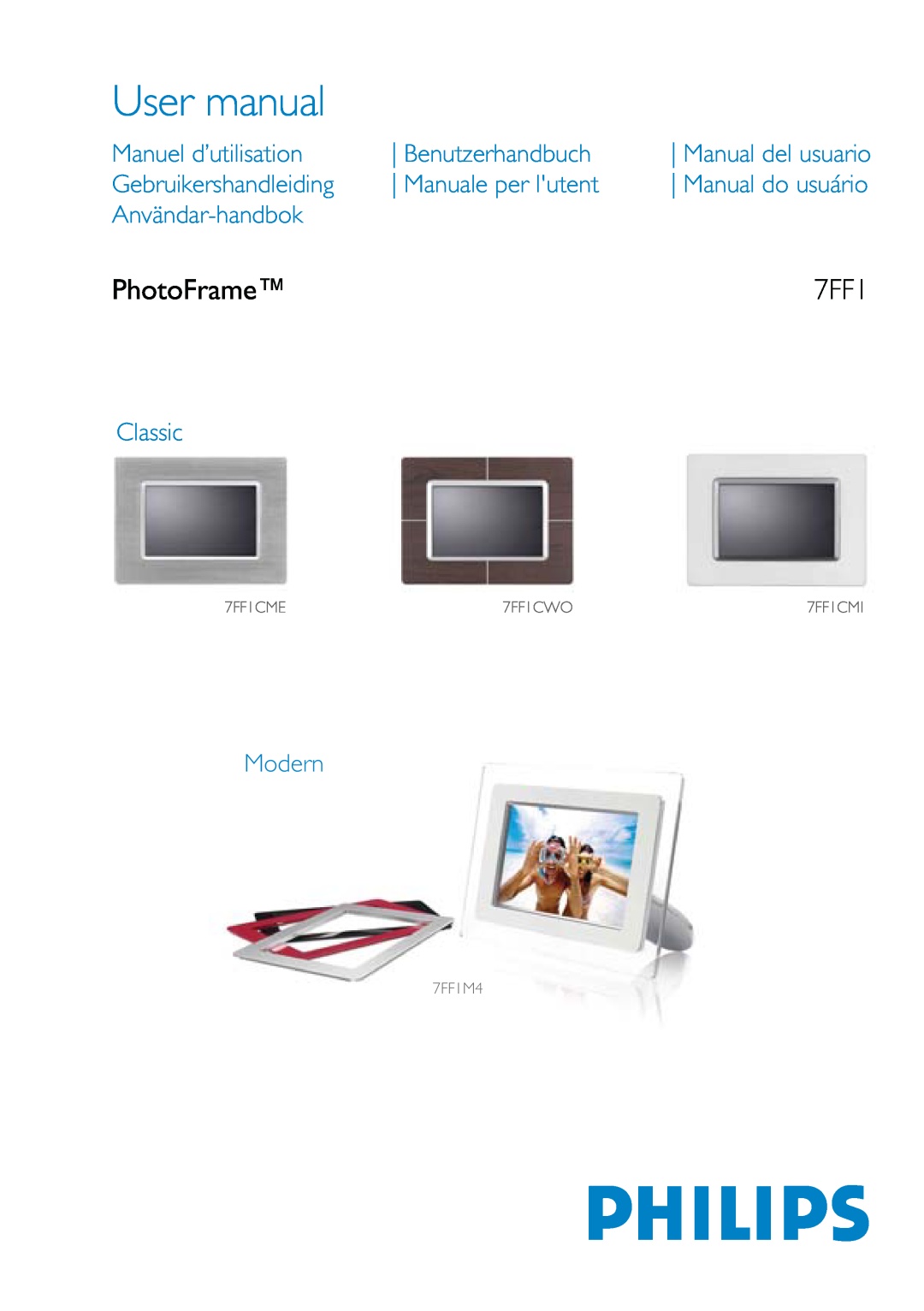 Philips 7FF1CWO user manual PhotoFrame, Manuel d’utilisation, Benutzerhandbuch, Gebruikershandleiding, Manuale per lutent 