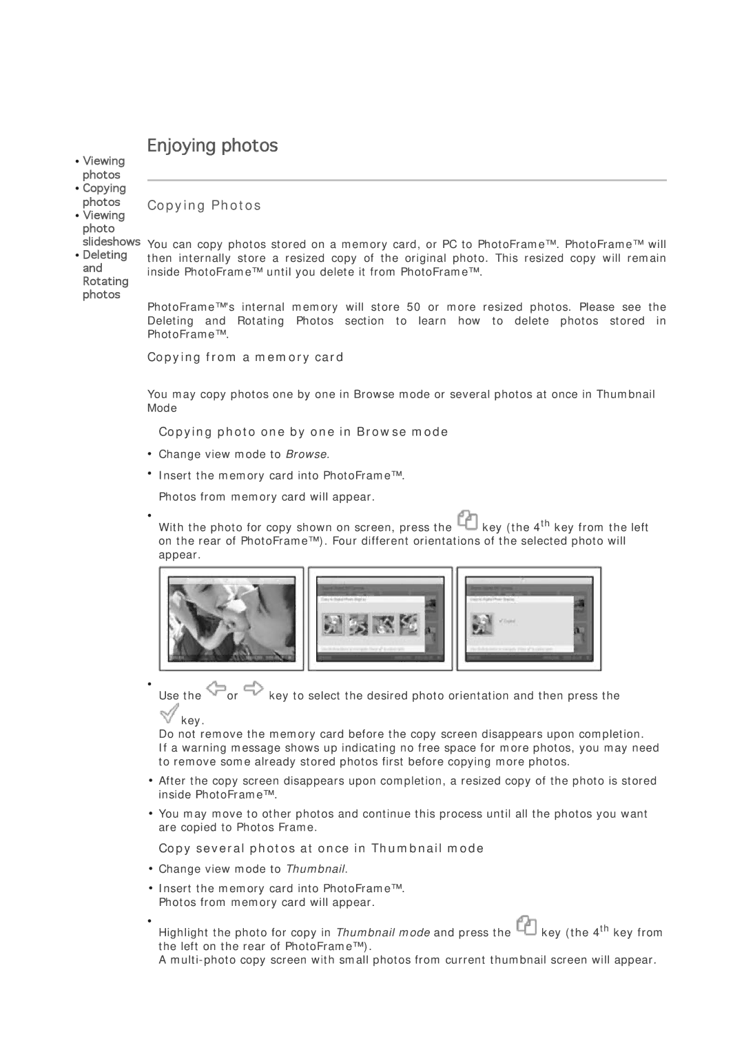 Philips 7FF1M4, 7FF1CMI, 7FF1CWO Copying Photos, Copying from a memory card, Copying photo one by one in Browse mode 