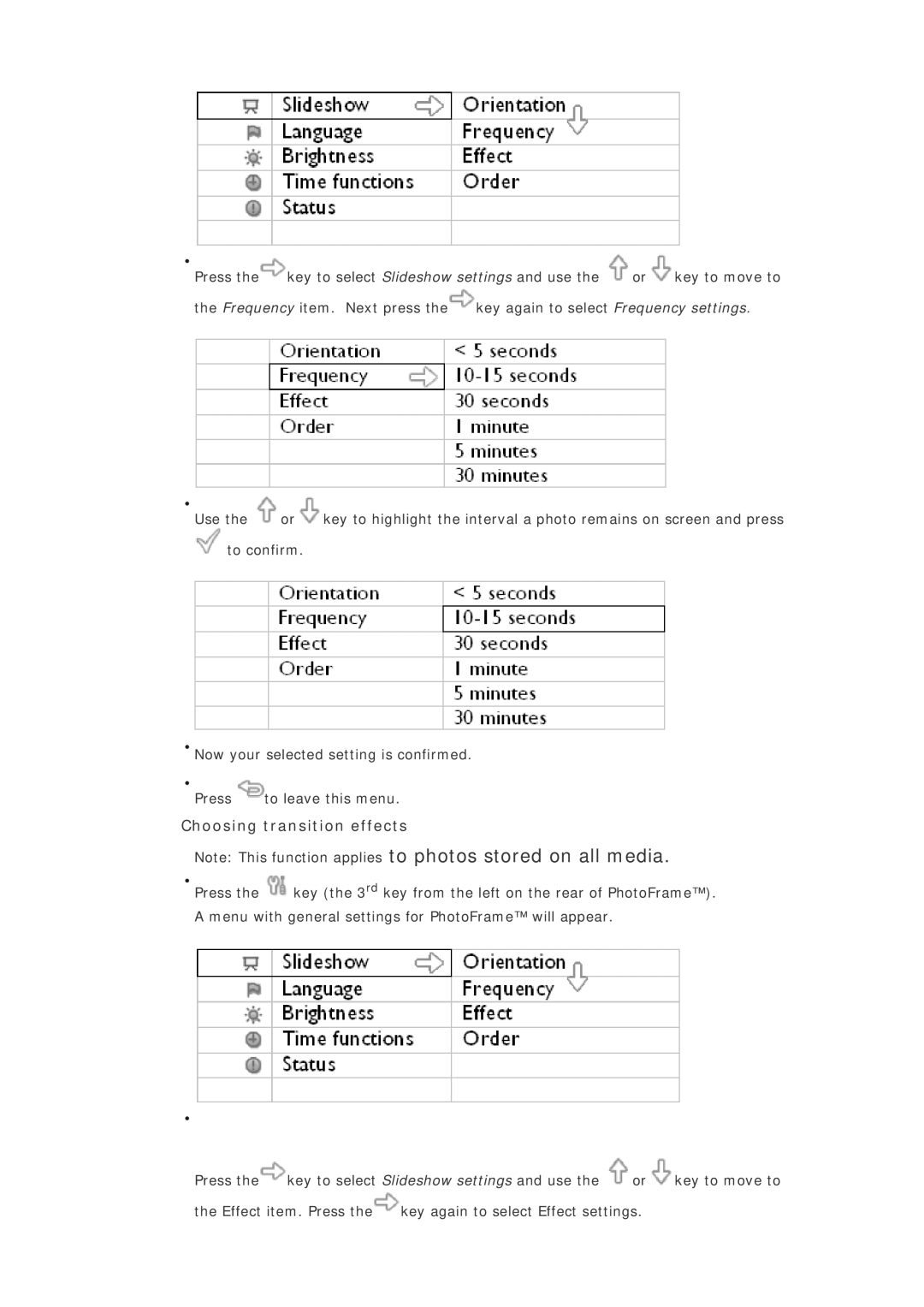 Philips 7FF1CME, 7FF1CMI, 7FF1CWO, 7FF1M4 user manual Choosing transition effects 