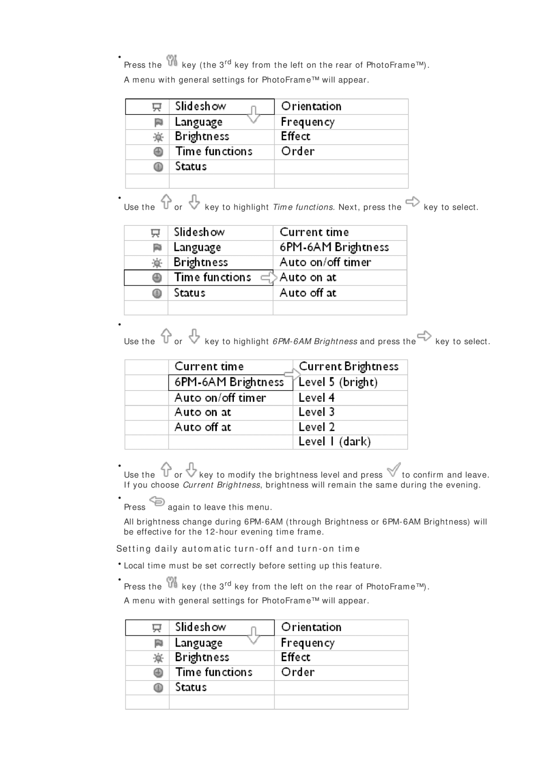 Philips 7FF1CME, 7FF1CMI, 7FF1CWO, 7FF1M4 user manual Setting daily automatic turn-off and turn-on time 