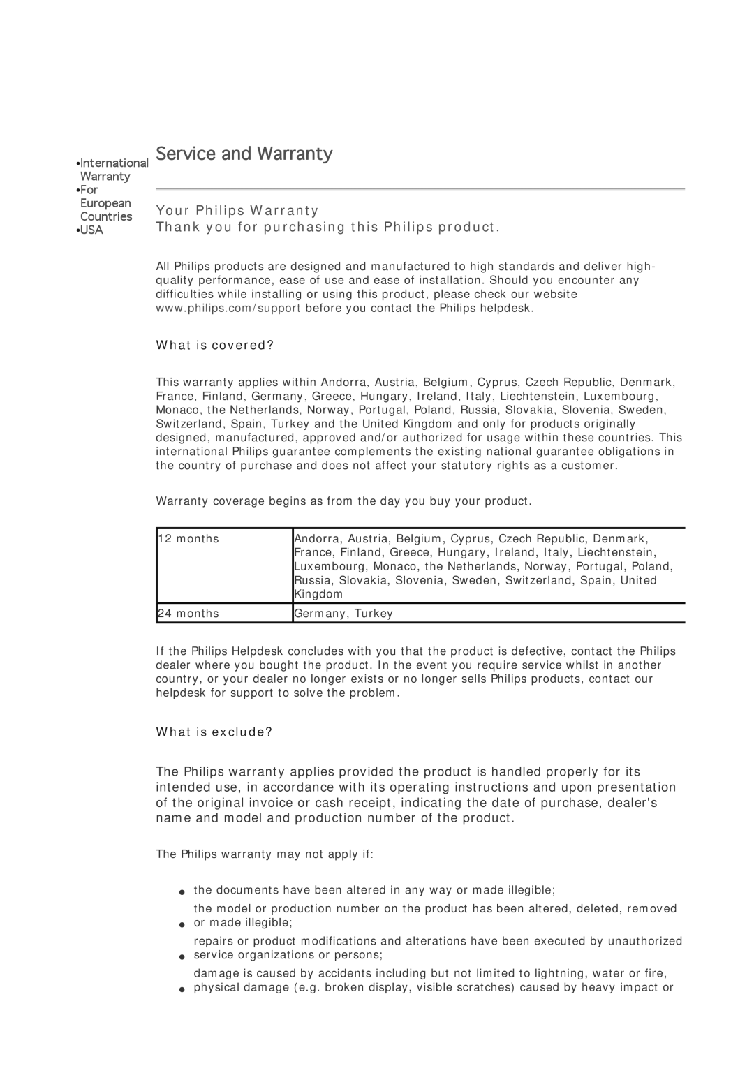 Philips 7FF1CME, 7FF1CMI, 7FF1CWO, 7FF1M4 user manual Service and Warranty, What is covered? 