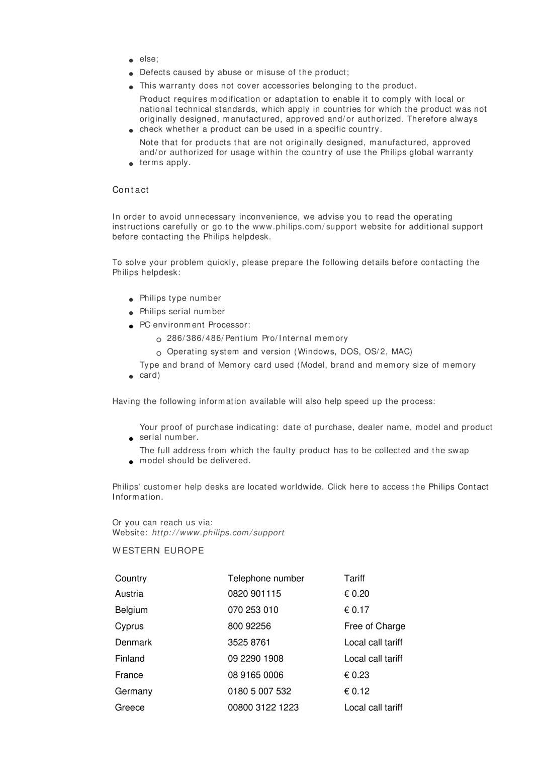 Philips 7FF1M4, 7FF1CMI, 7FF1CWO, 7FF1CME user manual Western Europe 