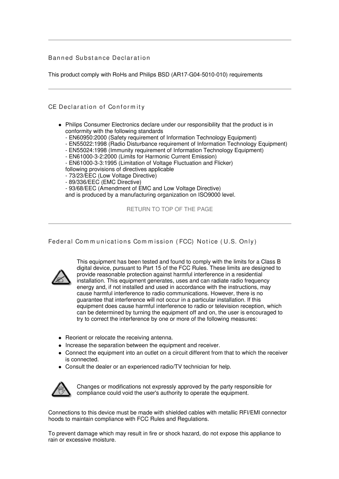 Philips 7FF1M4, 7FF1CMI, 7FF1CWO, 7FF1CME user manual Banned Substance Declaration 