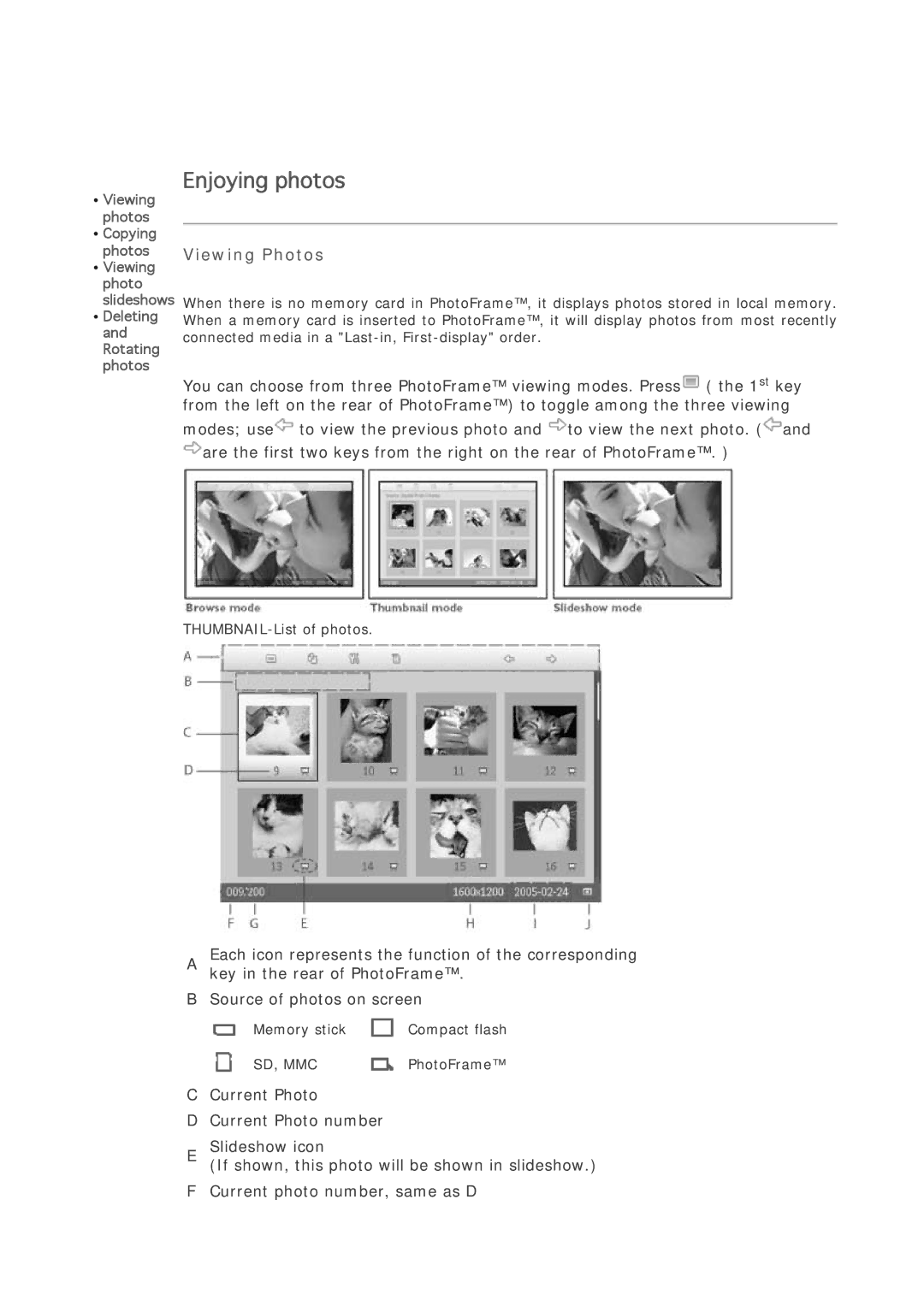 Philips 7FF1CMI, 7FF1CWO, 7FF1CME, 7FF1M4 user manual Enjoying photos, Viewing Photos 