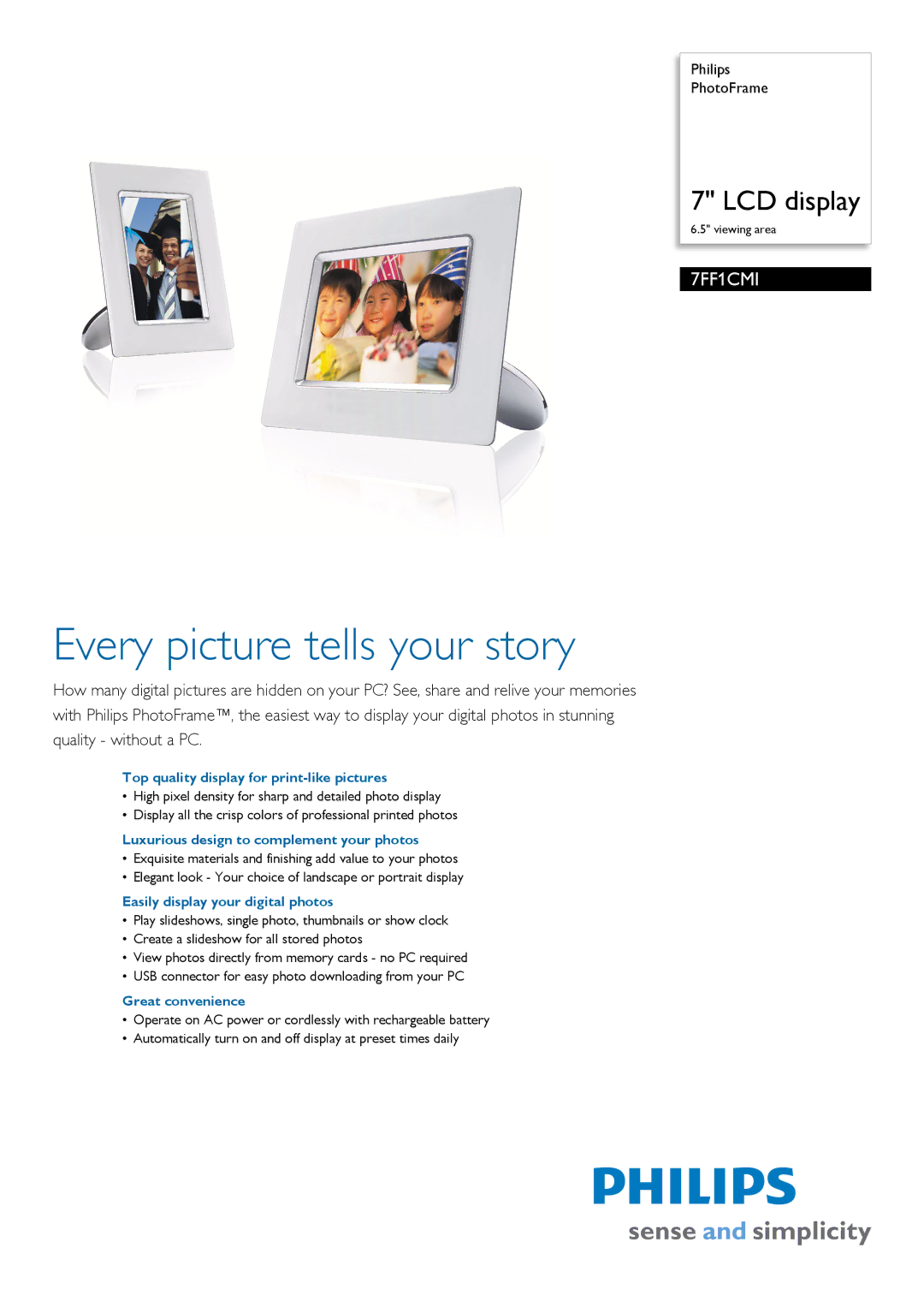 Philips 7FF1CMI/37 manual Top quality display for print-like pictures, Luxurious design to complement your photos 