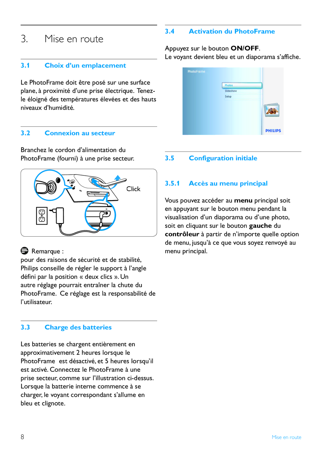 Philips 7FF2 manual Mise en route 