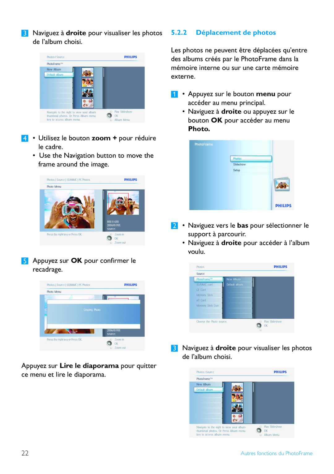 Philips 7FF2 manual 2 Déplacement de photos, Photo 
