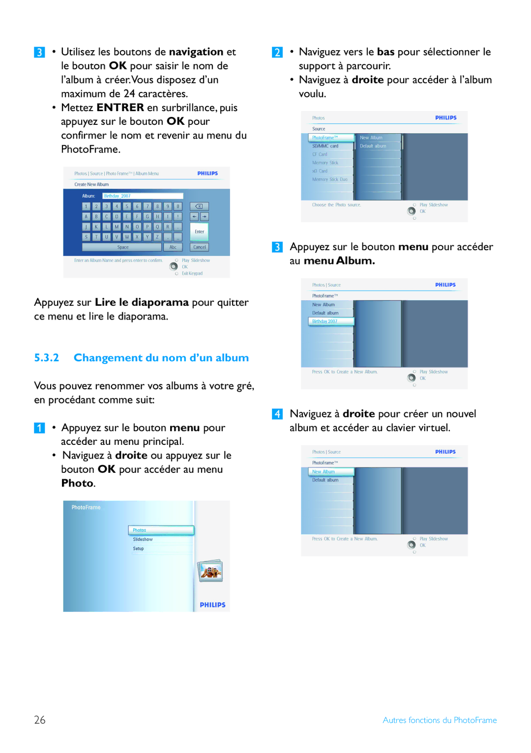 Philips 7FF2 manual Changement du nom d’un album 