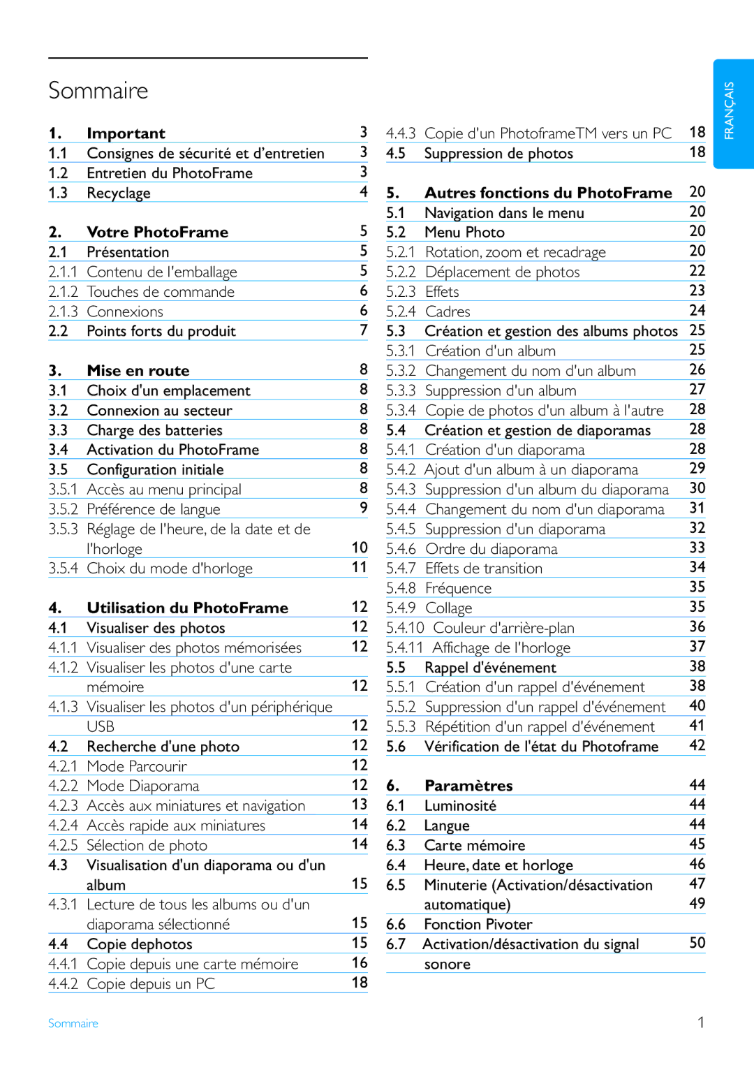 Philips 7FF2 manual Sommaire 