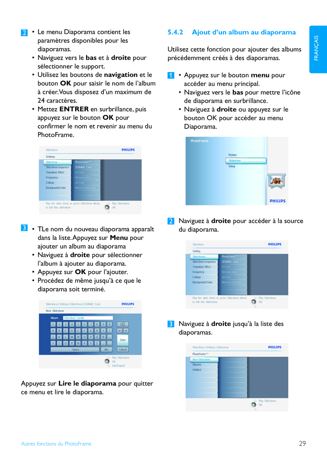 Philips 7FF2 manual Ajout d’un album au diaporama 