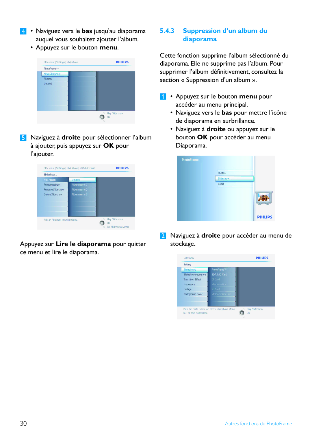 Philips 7FF2 manual Suppression d’un album du diaporama 