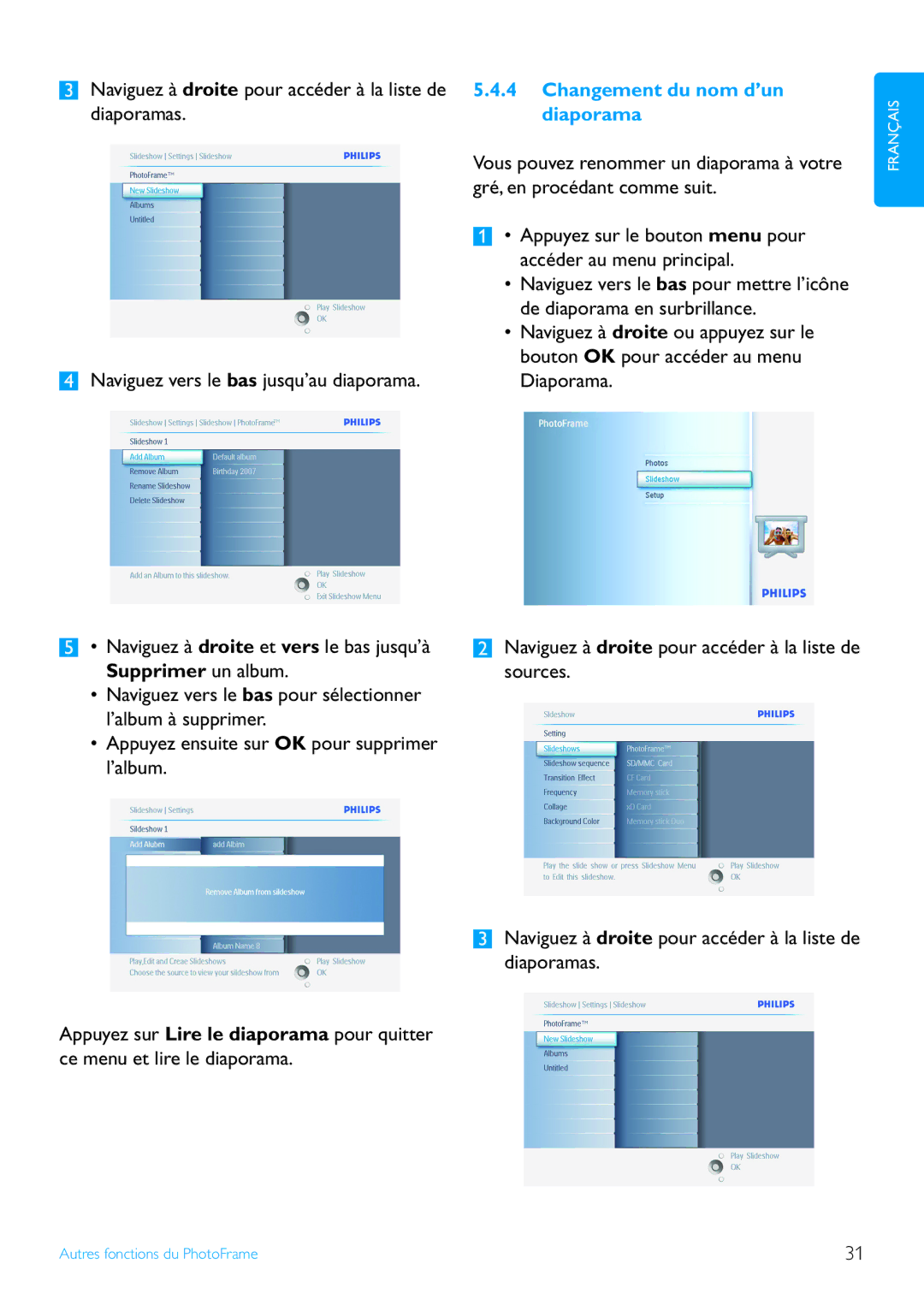 Philips 7FF2 manual Changement du nom d’un diaporama 