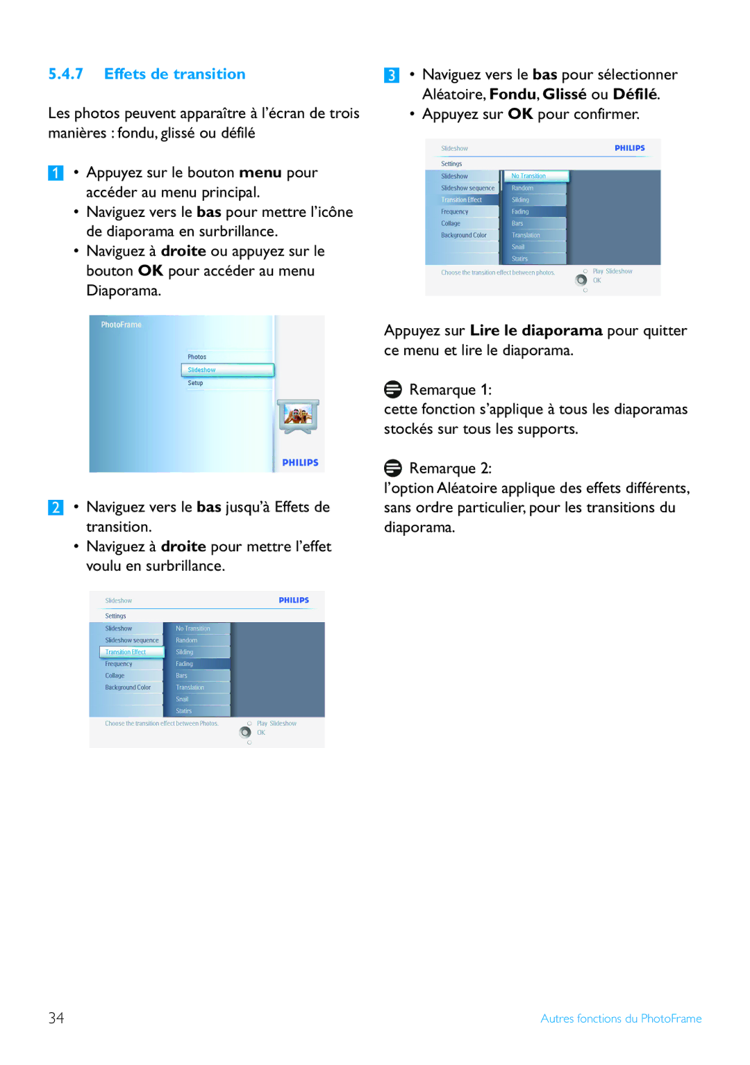 Philips 7FF2 manual Effets de transition 