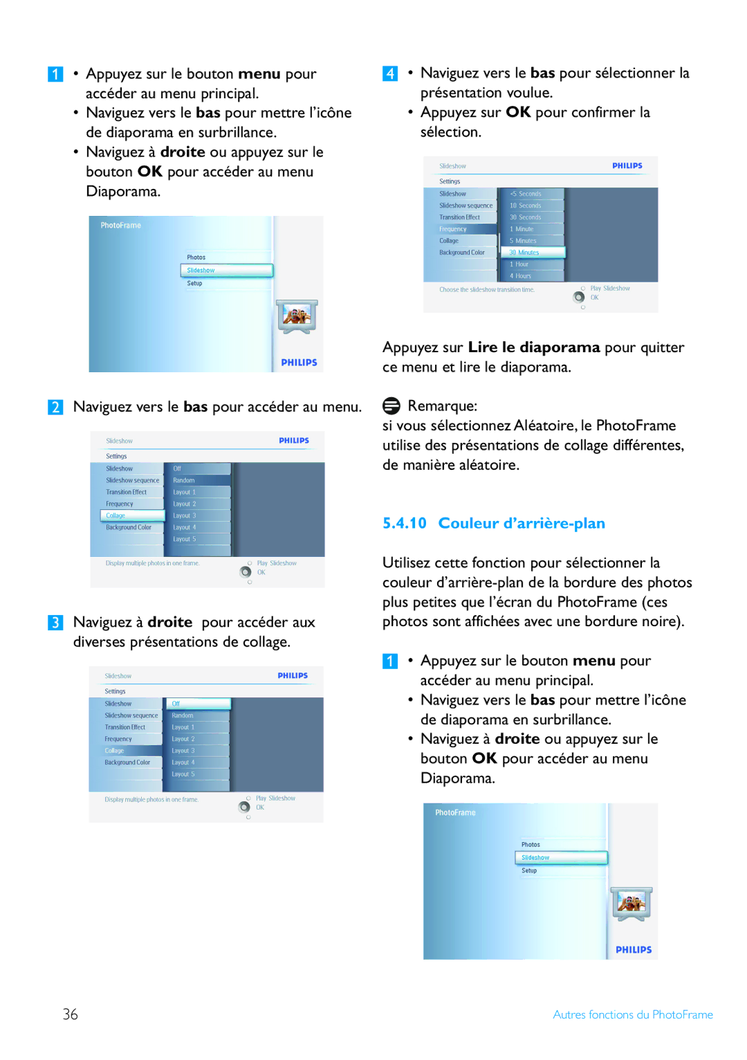 Philips 7FF2 manual Couleur d’arrière-plan 