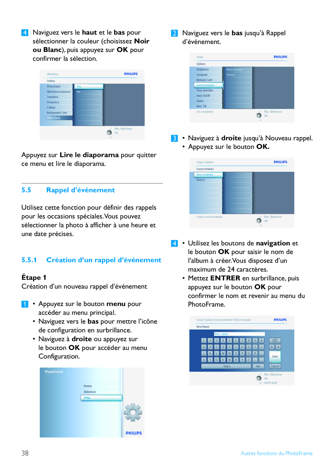 Philips 7FF2 manual Rappel d’événement, 1 Création d’un rappel d’événement, Étape 