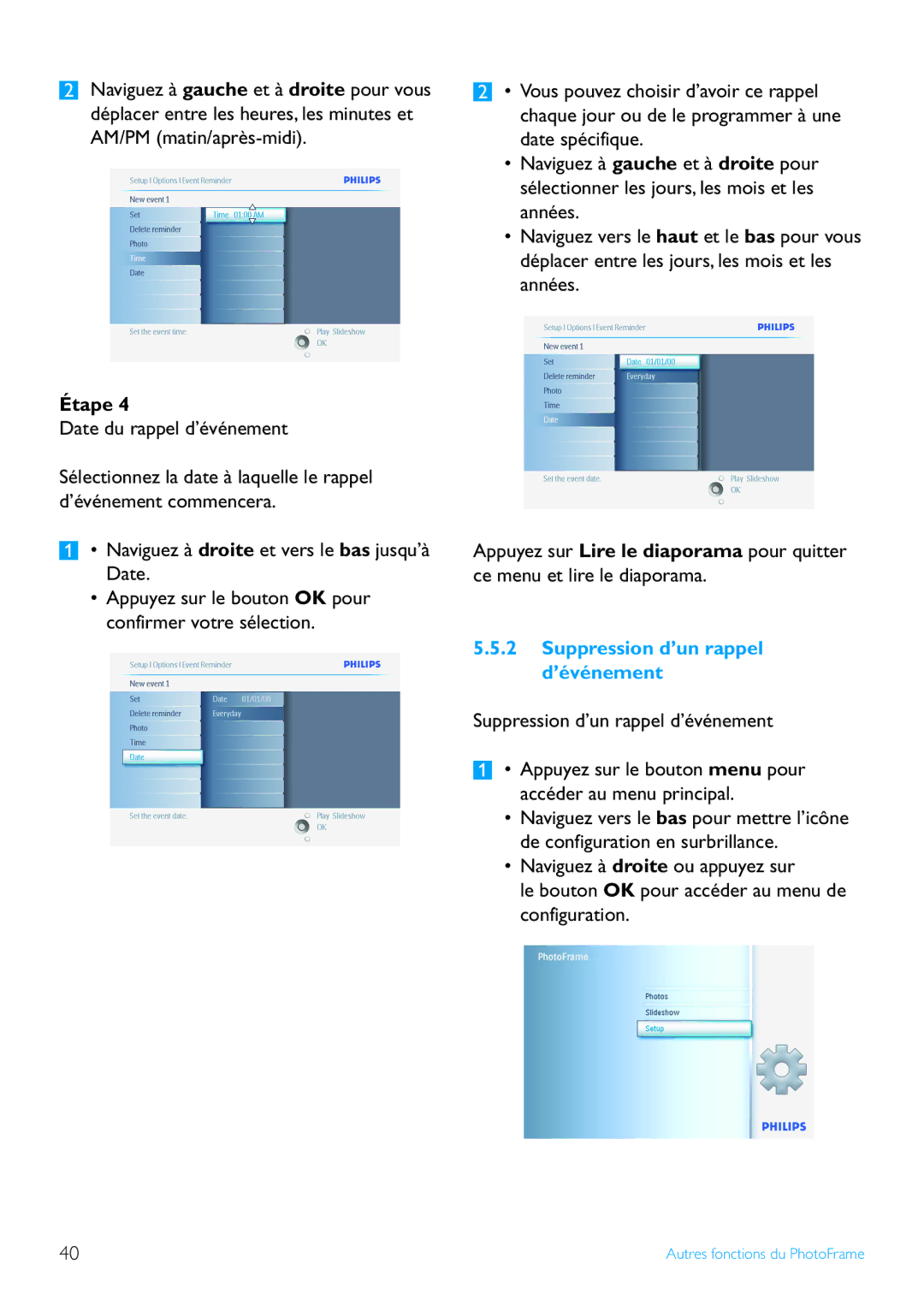 Philips 7FF2 manual Suppression d’un rappel d’événement 