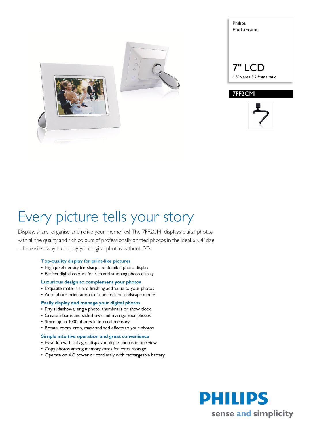 Philips 7FF2CMI/05 manual Top-quality display for print-like pictures, Luxurious design to complement your photos 