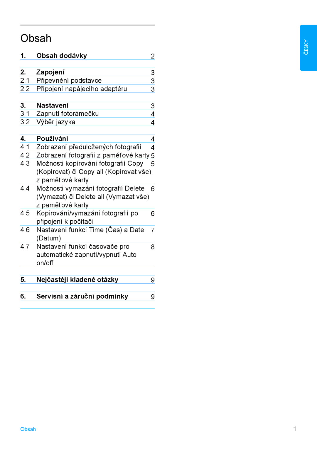 Philips 7FF2FPAS manual Obsah, Používání 