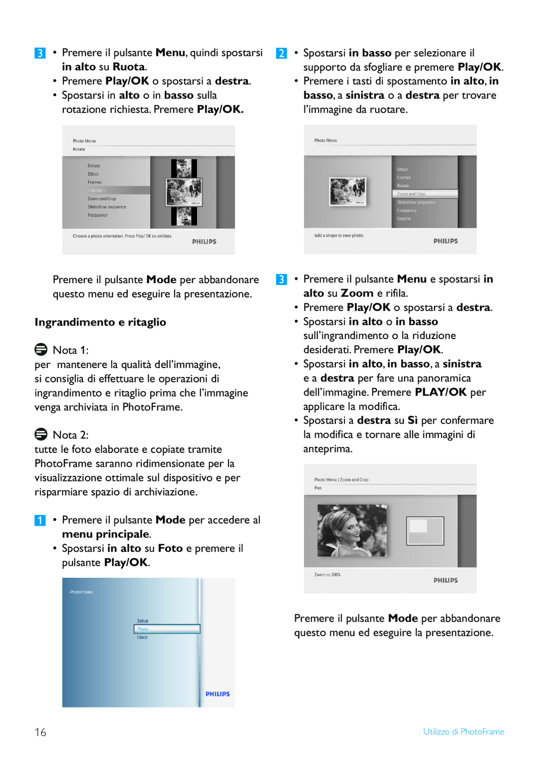 Philips 7FF3FP, 8FF3FP, 6FF3FP manual Ingrandimento e ritaglio, Nota 