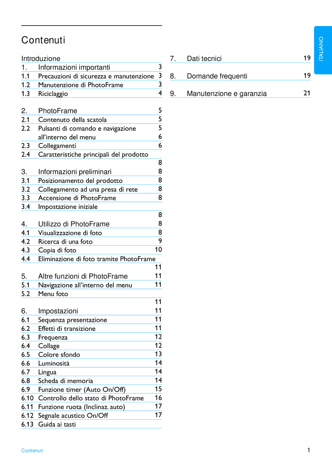 Philips 7FF3FP, 8FF3FP, 6FF3FP manual Contenuti 