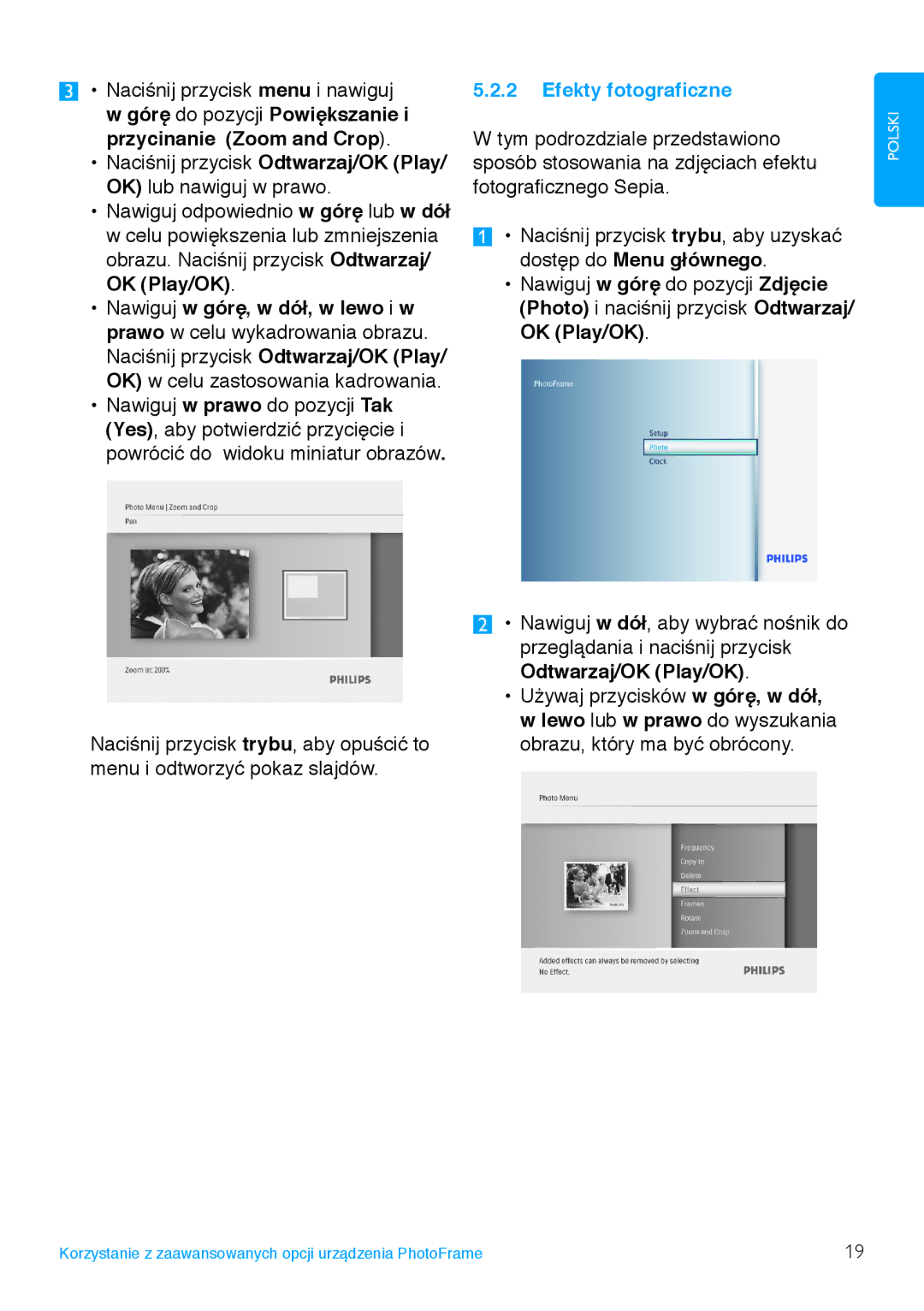 Philips 7FF3FP, 8FF3FP, 6FF3FP manual Efekty fotograficzne 