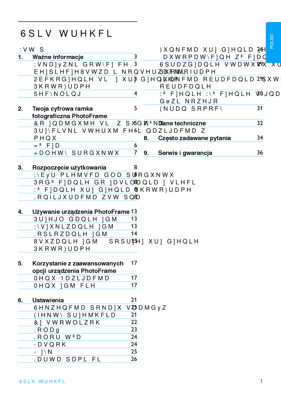 Philips 7FF3FP, 8FF3FP, 6FF3FP manual Spis treści 