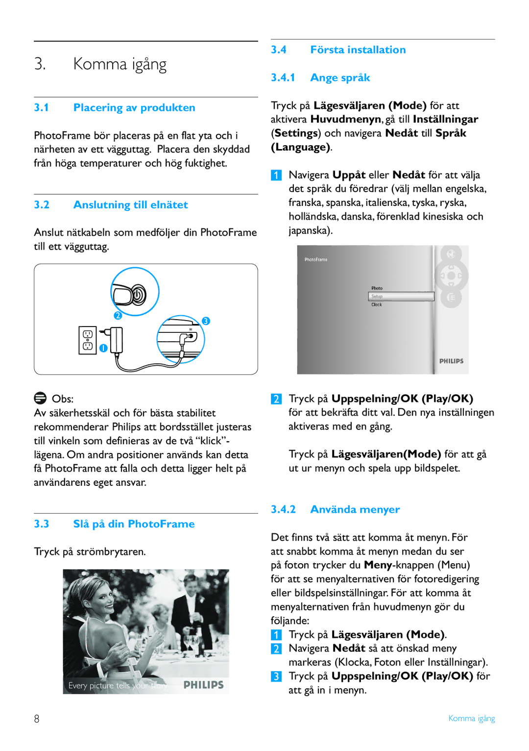 Philips 8FF3FP, 7FF3FP, 6FF3FP manual Komma igång 