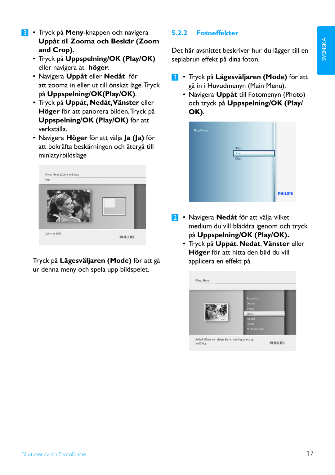 Philips 8FF3FP, 7FF3FP, 6FF3FP manual Fotoeffekter 