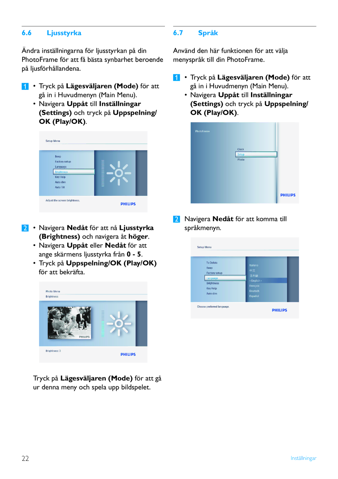 Philips 7FF3FP, 8FF3FP, 6FF3FP manual Ljusstyrka 