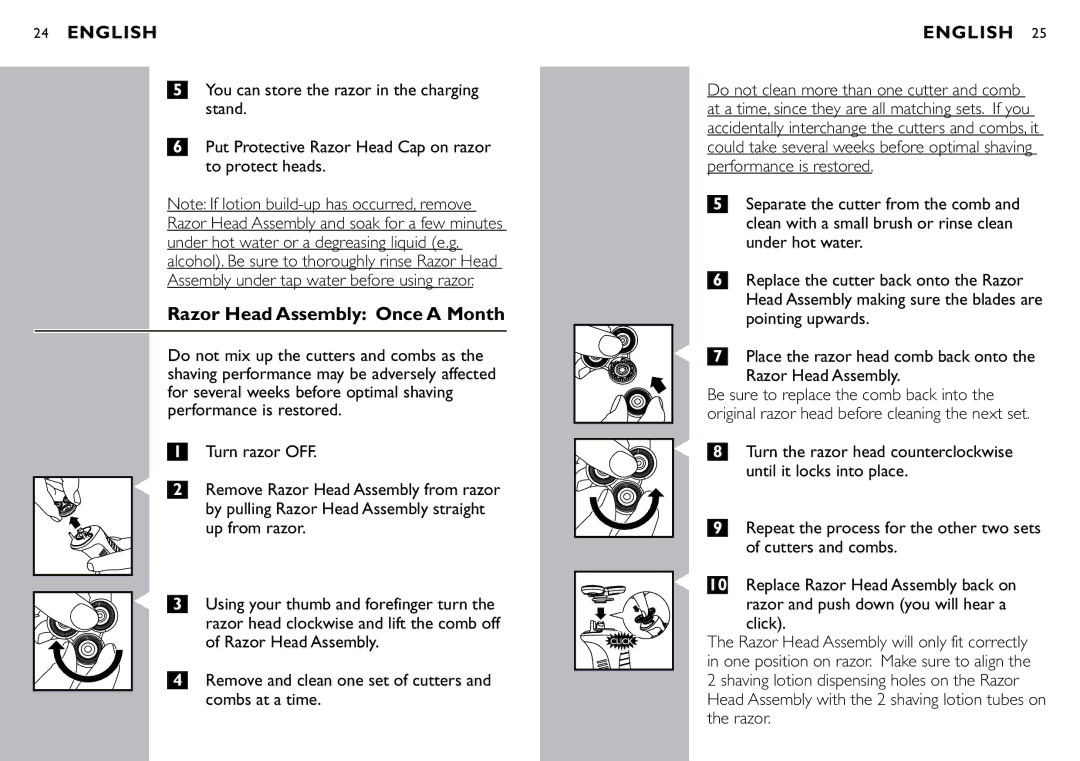 Philips 8040X manual Razor Head Assembly Once a Month 