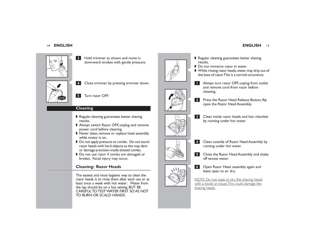 Philips 8138XL manual Cleaning Razor Heads 