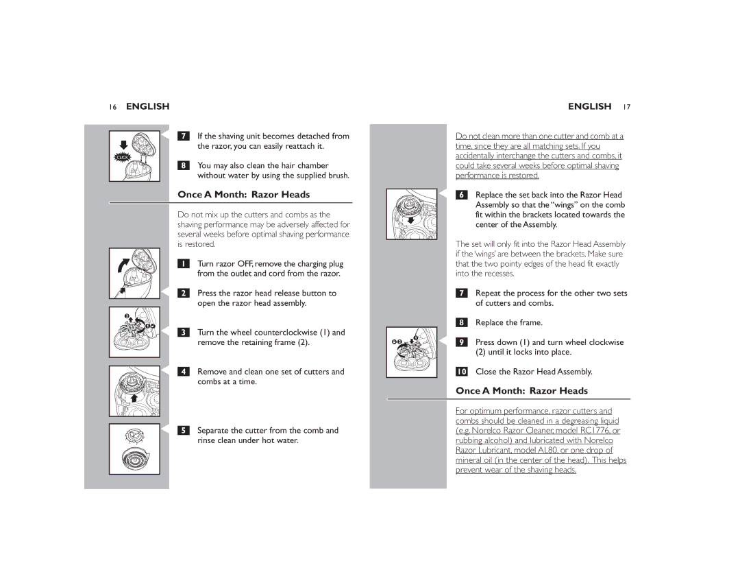 Philips 8138XL manual Once a Month Razor Heads 