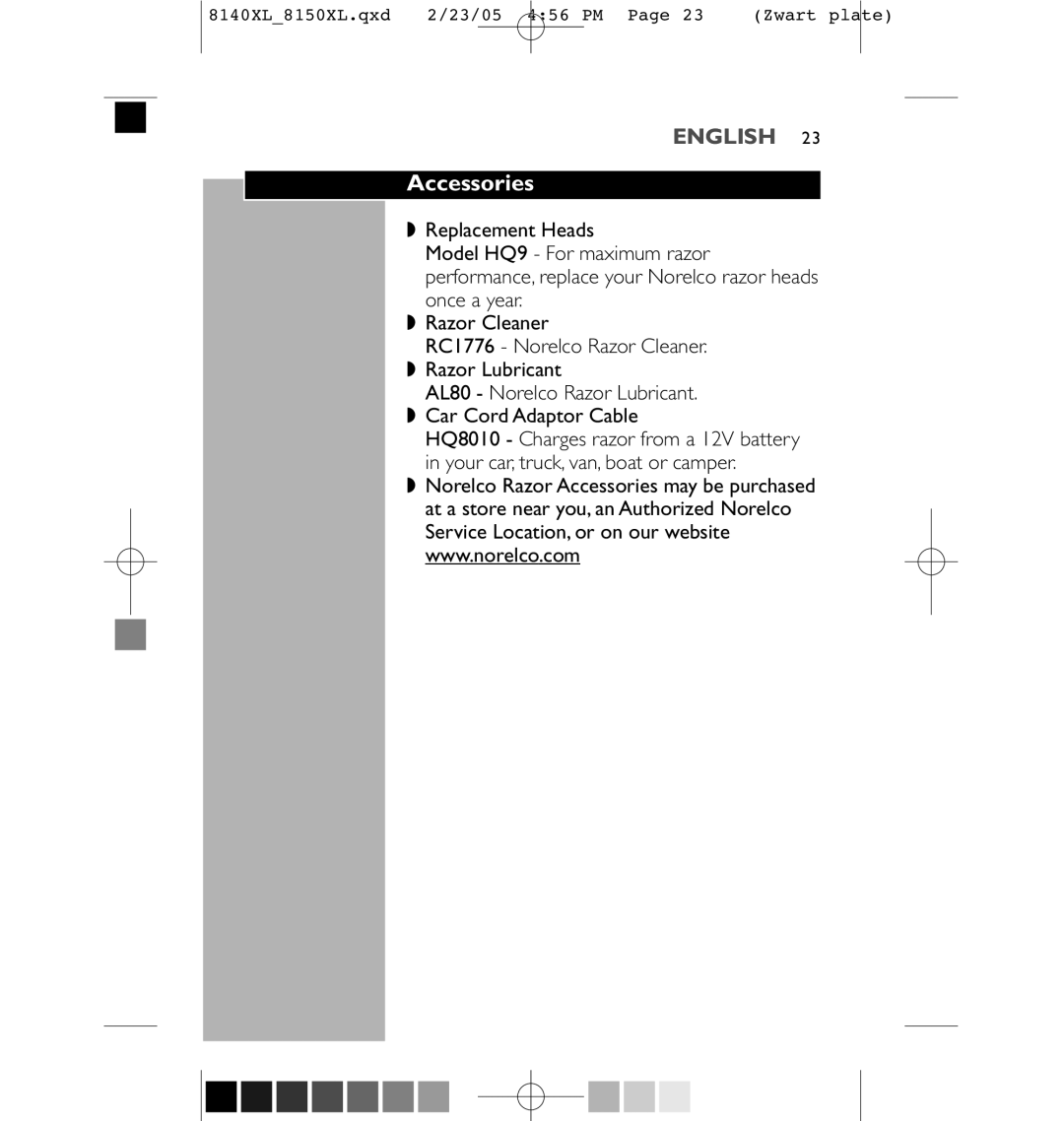 Philips 8150XL, 8151XL manual Accessories 