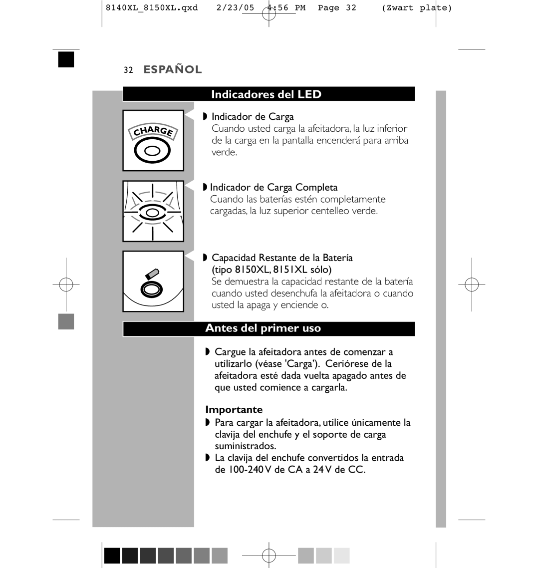 Philips 8151XL, 8150XL manual Indicadores del LED, Antes del primer uso 