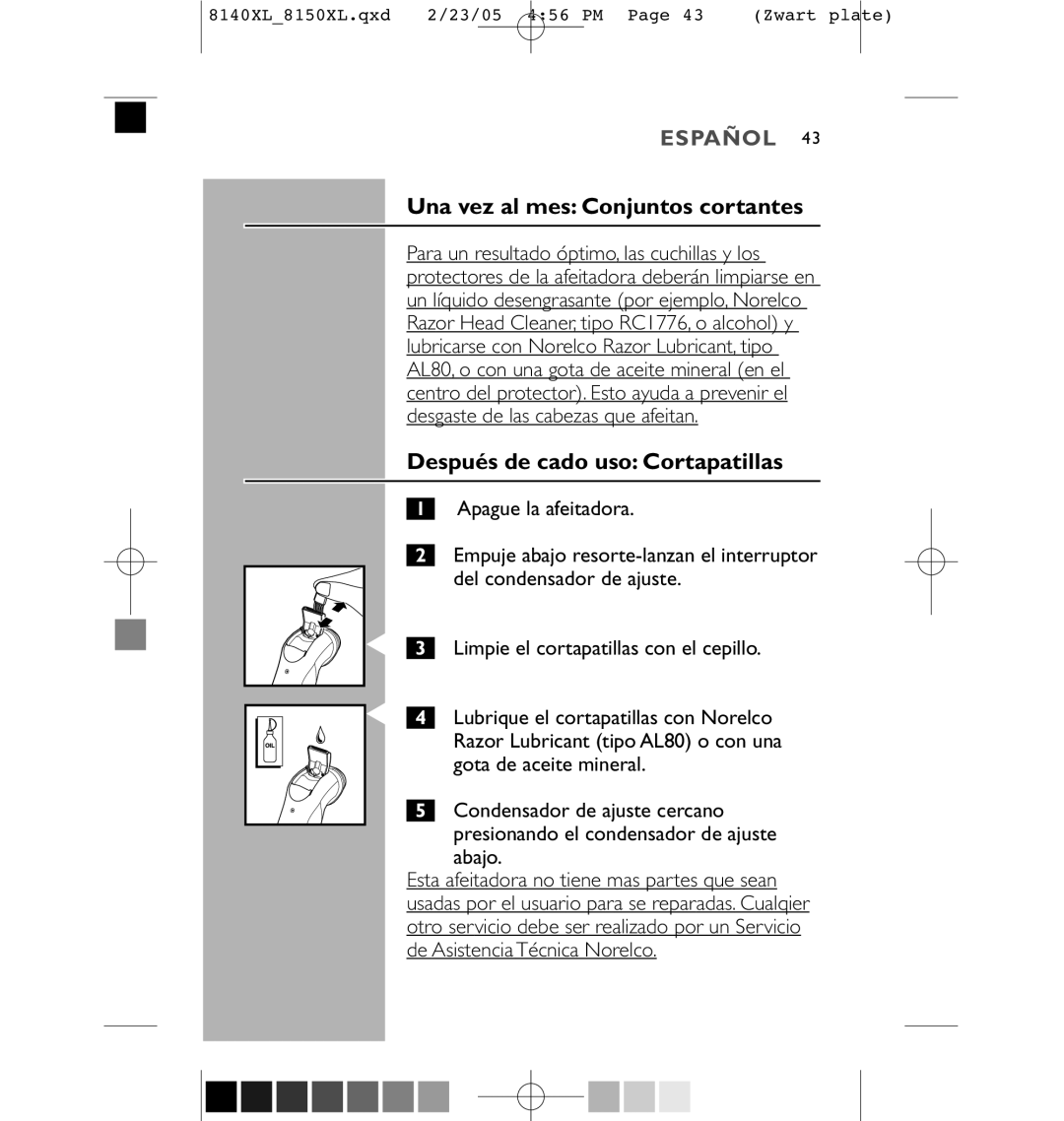 Philips 8150XL, 8151XL manual Después de cado uso Cortapatillas 
