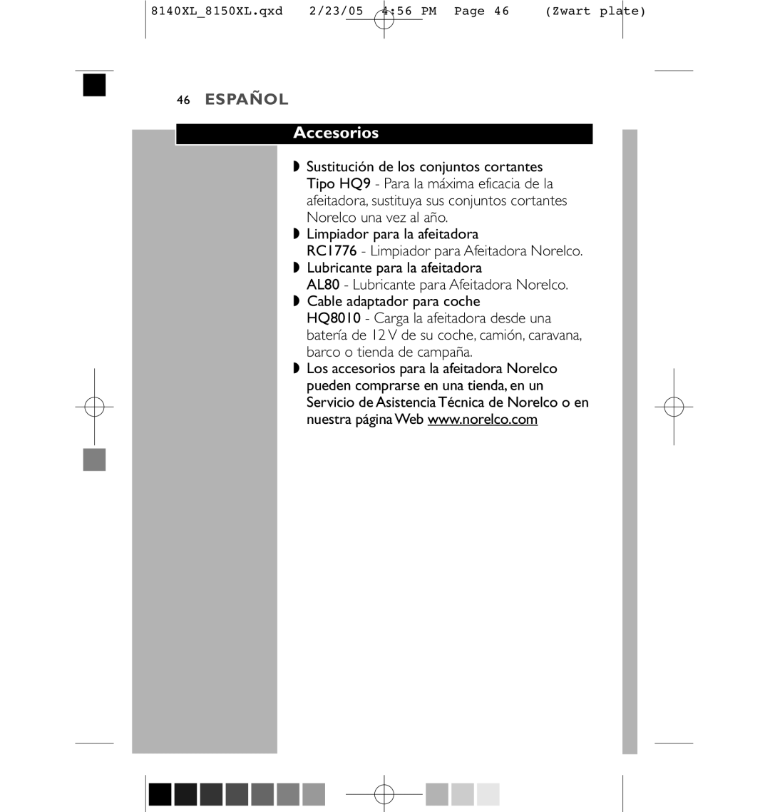 Philips 8151XL, 8150XL manual Accesorios 