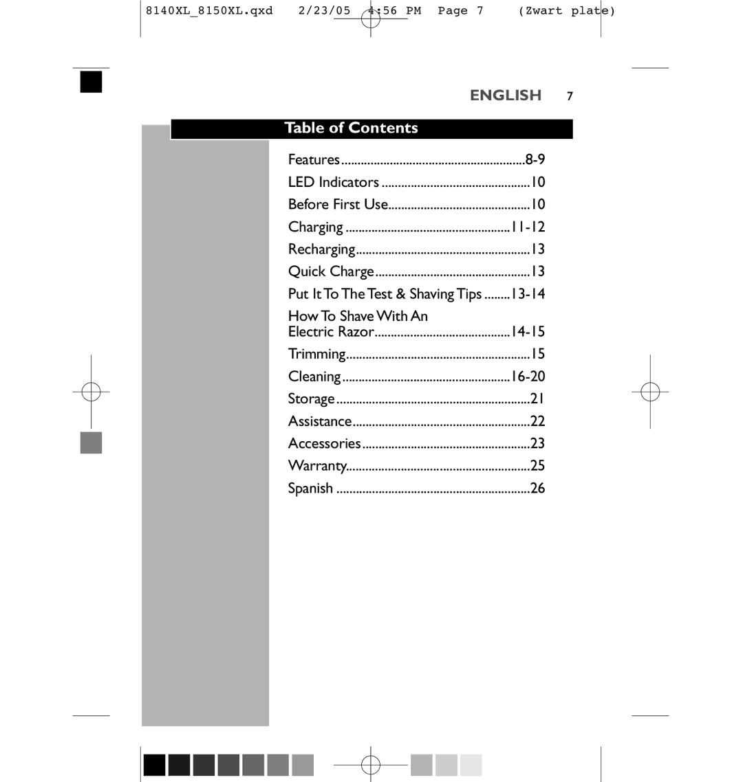 Philips 8150XL, 8151XL manual Table of Contents 