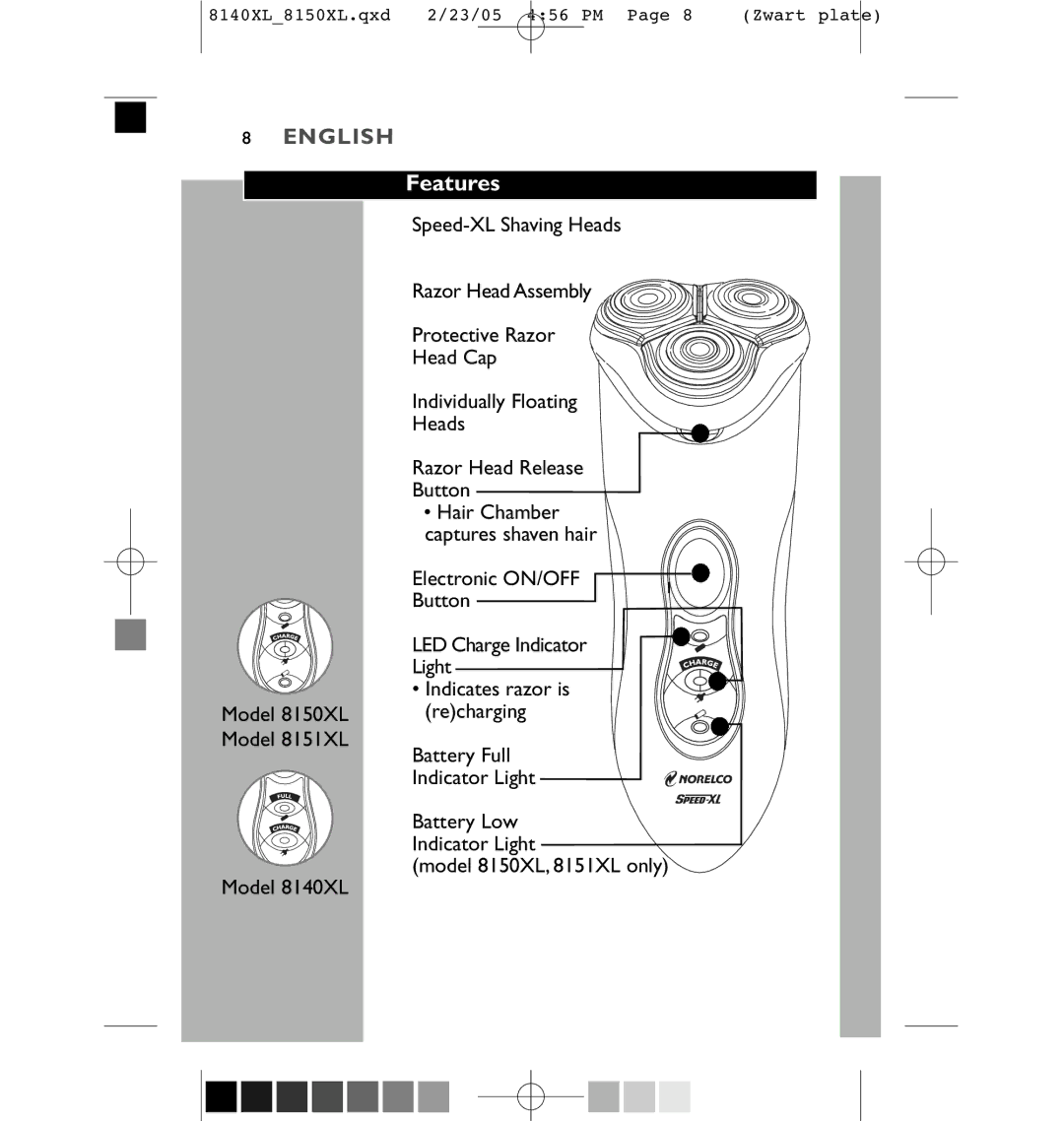 Philips 8151XL, 8150XL manual Features, Model 8140XL 