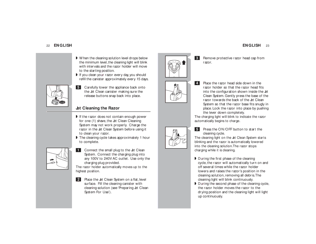 Philips 8160XLCC manual Jet Cleaning the Razor 