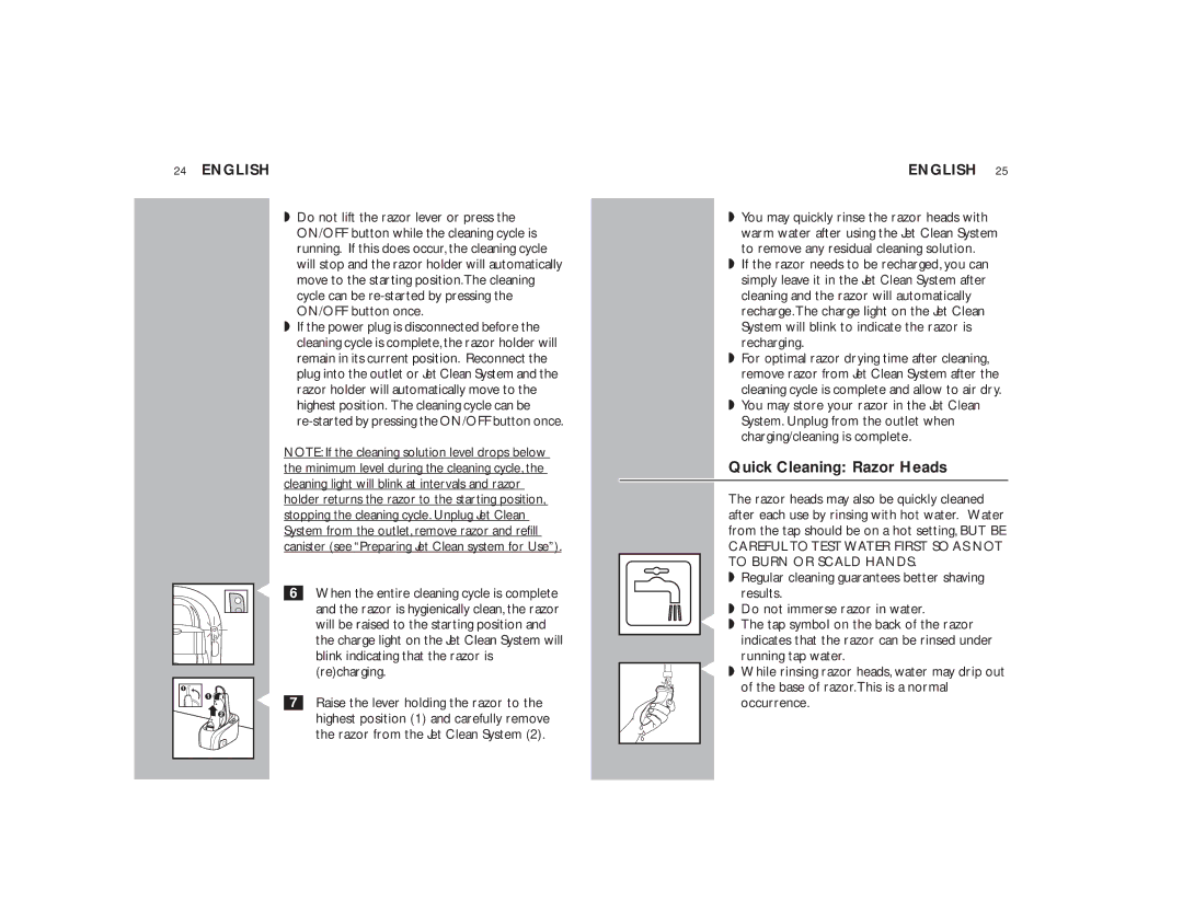 Philips 8160XLCC manual Quick Cleaning Razor Heads, Blink indicating that the razor is, Recharging 