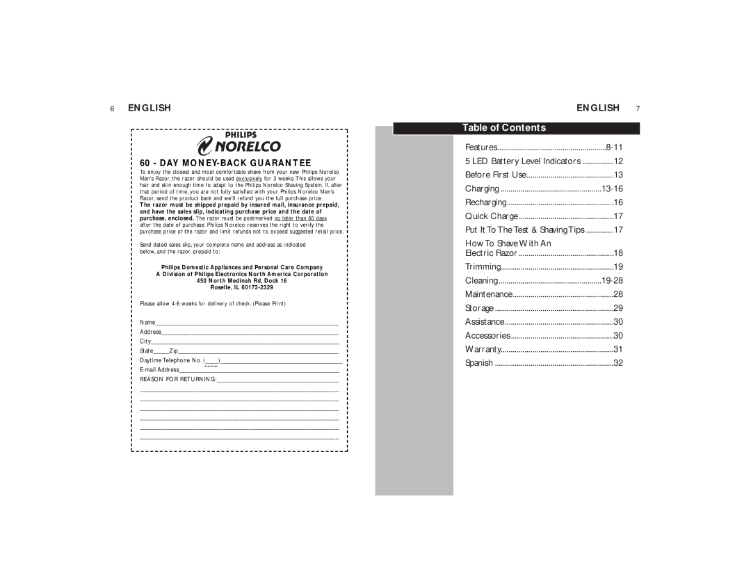 Philips 8160XLCC manual Table of Contents 