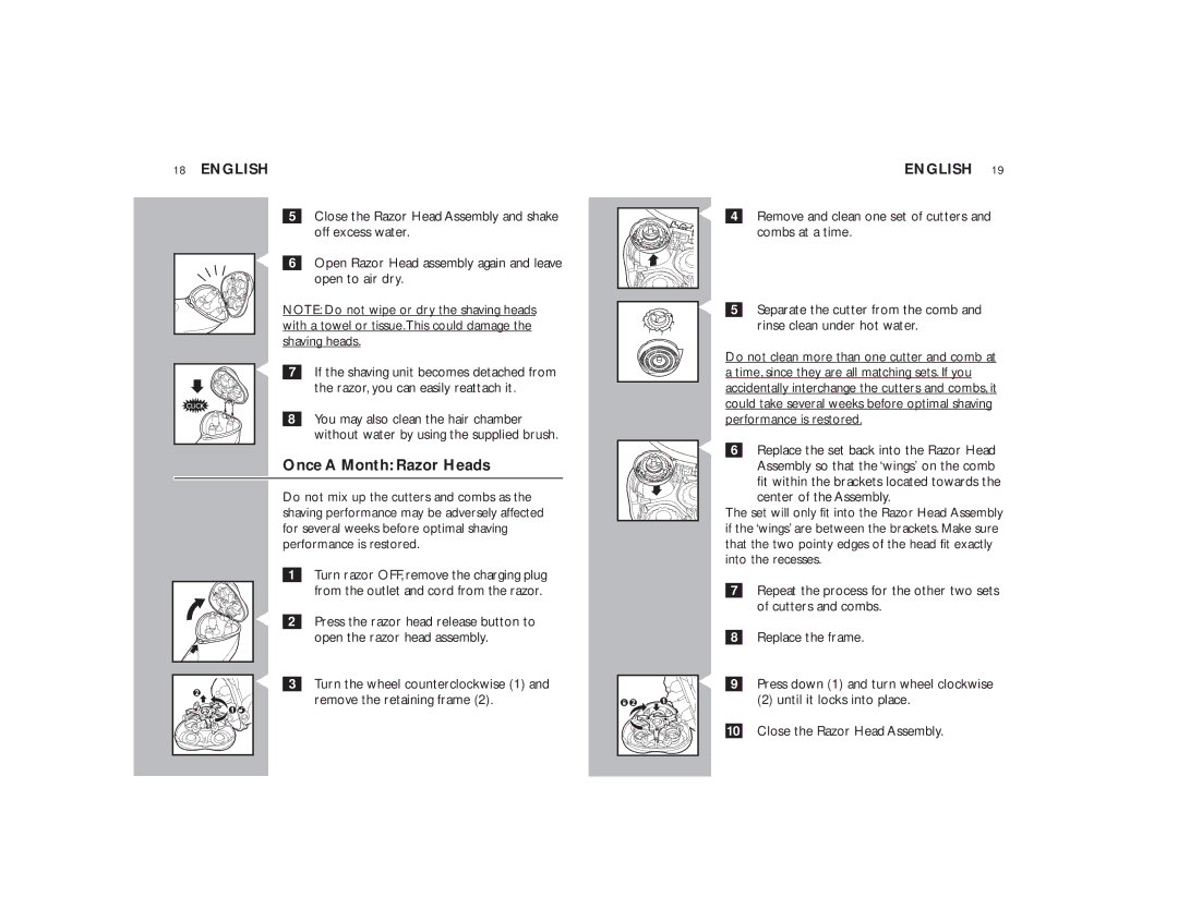 Philips 8170XL manual Once a Month Razor Heads 