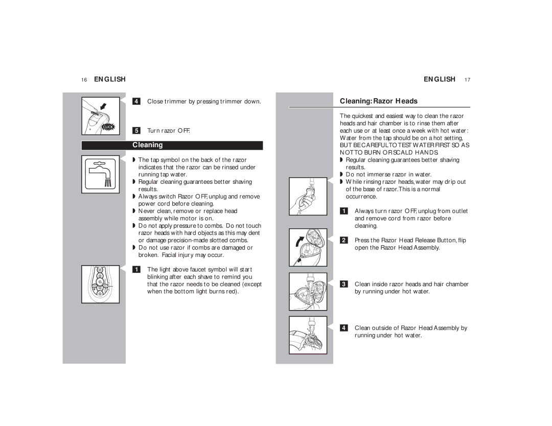 Philips 8170XL manual Cleaning Razor Heads 