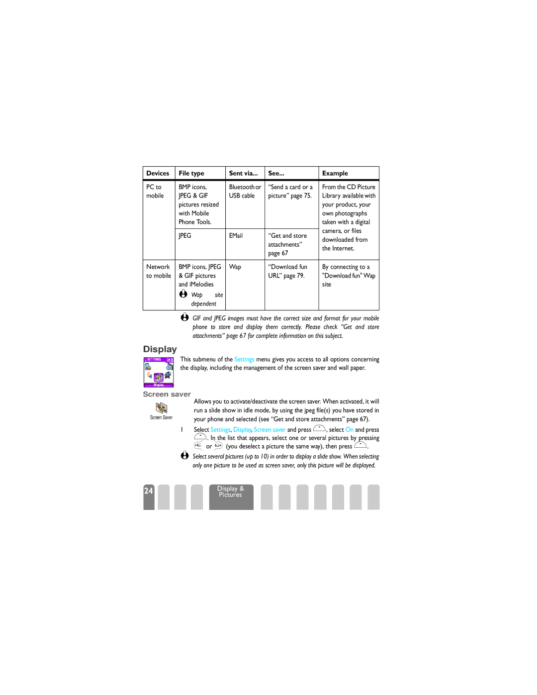 Philips 825 manual Display, Wap, Dependent, Screen saver 