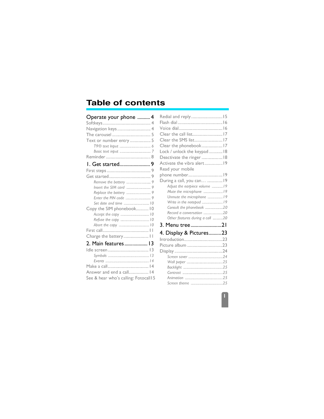 Philips 825 manual Table of contents 