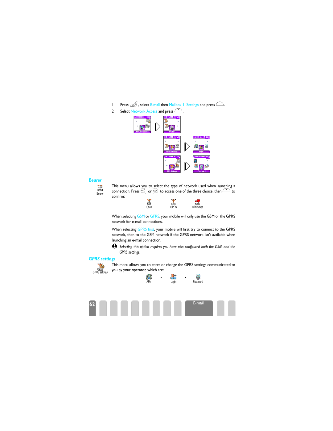 Philips 825 manual Bearer, Gprs settings 