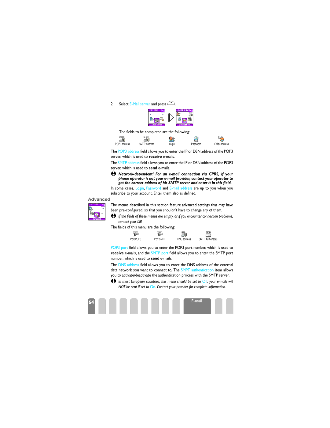 Philips 825 manual Advanced, Fields of this menu are the following 