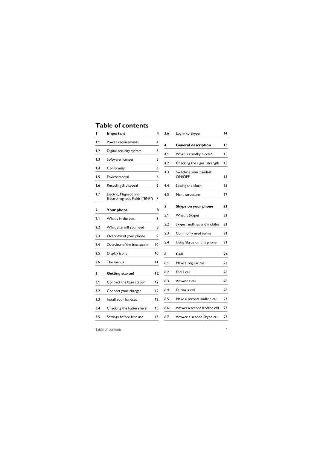 Philips 855 manual Table of contents 